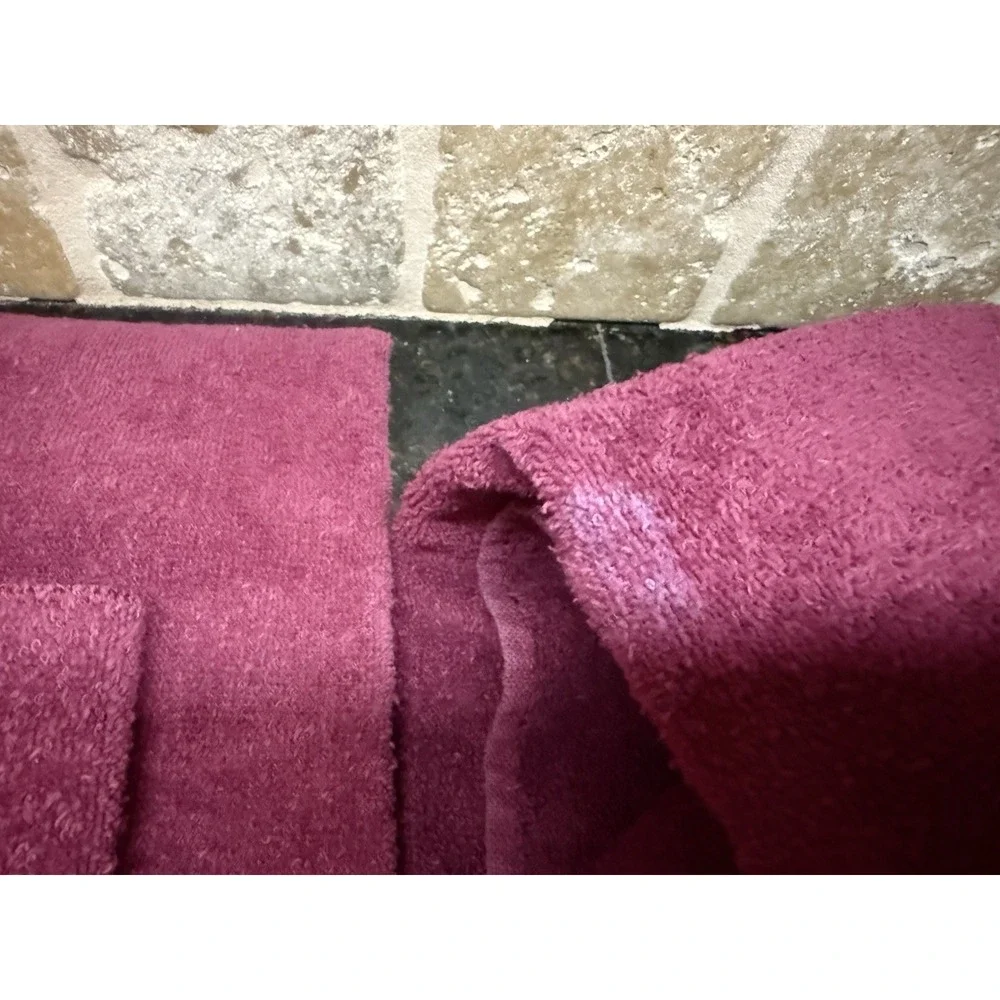 Vintage Cannon Towels Set Burgundy Pink Maroon Satin Lace Trim Bathroom‎ Linens